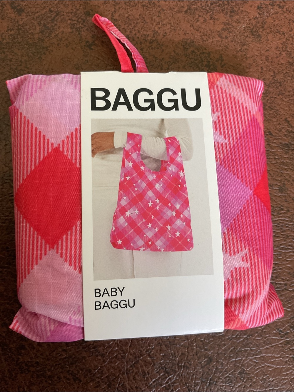 New Baby Baggu Pink Star Plaid Bag